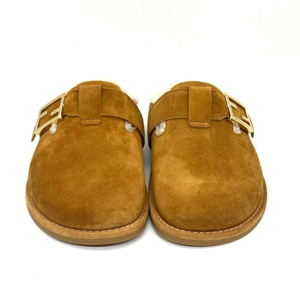 FENDI Feel FF Shearling Buckled Sabots Mules Slides Flat Clog Sandals - Picture 8 of 15